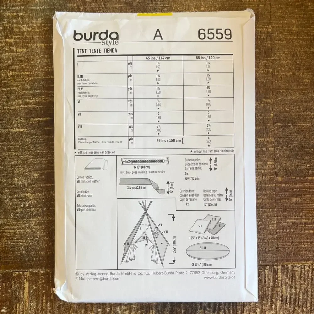 Burda Style Sewing Pattern 6559 Kids Play Tent Fort Teepee Hideaway 55